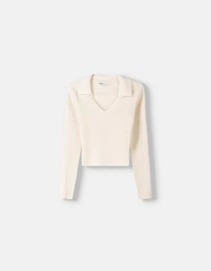 Figursydd tröja med polokrage
