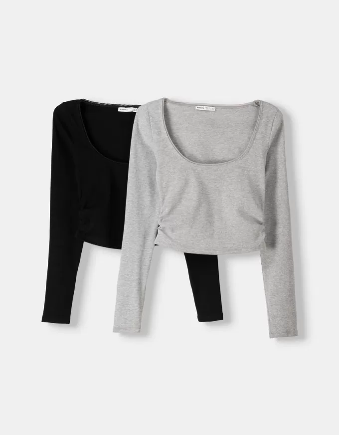 Förpackning med 2 långärmade T-shirts med rund hals Förpackning med 2 långärmade T-shirts med rund hals