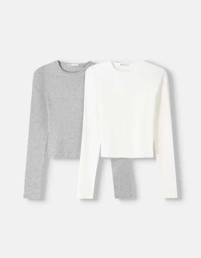 Förpackning med 2 långärmade T-shirts med rund hals Förpackning med 2 långärmade T-shirts med rund hals