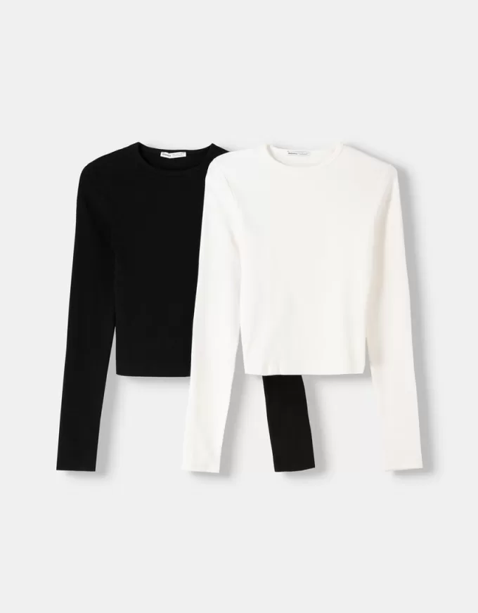 Förpackning med 2 långärmade T-shirts med rund hals Förpackning med 2 långärmade T-shirts med rund hals