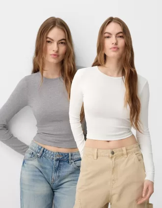Förpackning med 2 långärmade T-shirts med rund hals