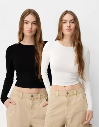 Förpackning med 2 långärmade T-shirts med rund hals