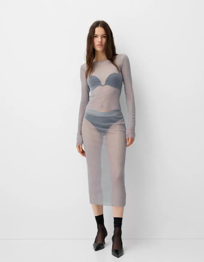 Glittrande midikjol i mesh Glittrande midikjol i mesh