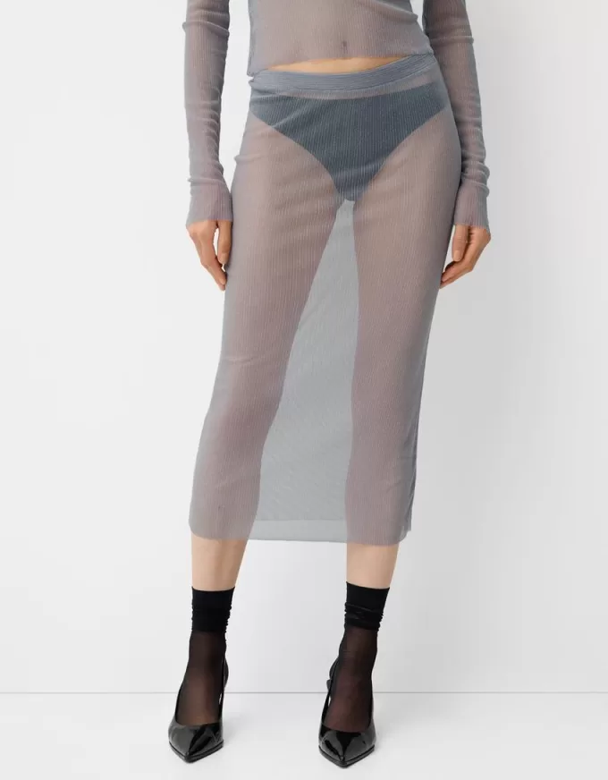 Glittrande midikjol i mesh Glittrande midikjol i mesh