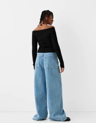 Kabelstickad Bardot cardigan med dragkedja