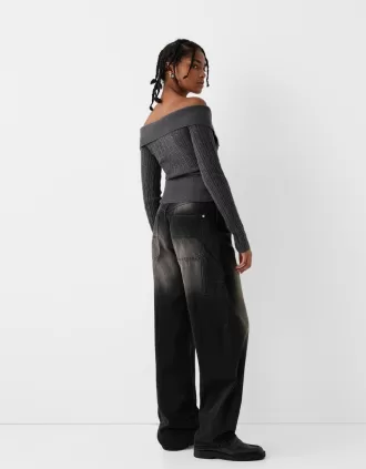 Kabelstickad Bardot cardigan med dragkedja