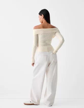 Kabelstickad Bardot cardigan med dragkedja