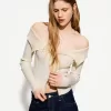 Kabelstickad Bardot cardigan med dragkedja