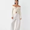 Kabelstickad Bardot cardigan med dragkedja