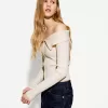 Kabelstickad Bardot cardigan med dragkedja