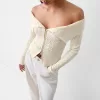 Kabelstickad Bardot cardigan med dragkedja