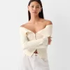 Kabelstickad Bardot cardigan med dragkedja