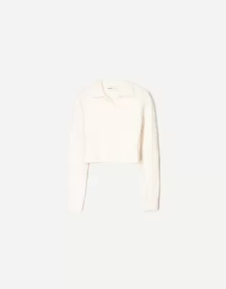 Kabelstickad tröja med polokrage