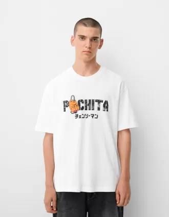 Kortärmad T-shirt för man med motorsåg