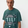 Kortärmad T-shirt med blekt effekt med tryck Kortärmad T-shirt med blekt effekt med tryck
