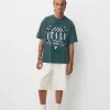 Kortärmad T-shirt med blekt effekt med tryck Kortärmad T-shirt med blekt effekt med tryck