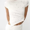 Kortärmad asymmetrisk T-shirt med nitar