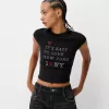 Kortärmad beskuren T-shirt med tryck Kortärmad beskuren T-shirt med tryck