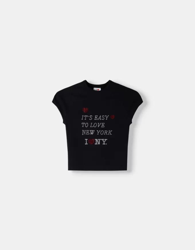 Kortärmad beskuren T-shirt med tryck Kortärmad beskuren T-shirt med tryck