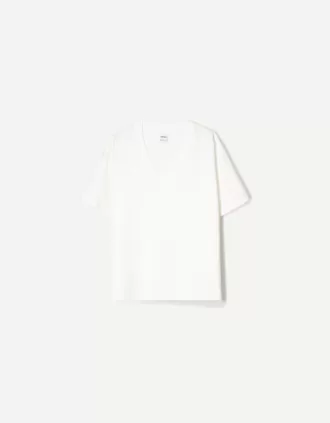 Kraftig V-ringad kortärmad T-shirt i bomull