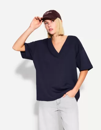Kraftig V-ringad kortärmad T-shirt i bomull