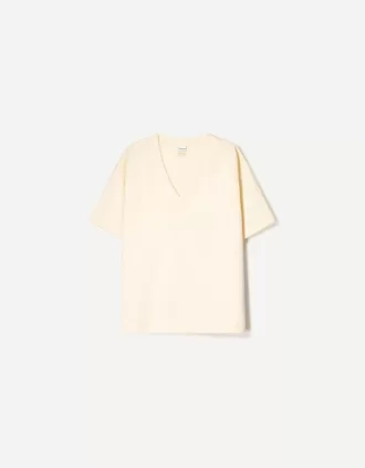 Kraftig V-ringad kortärmad T-shirt i bomull