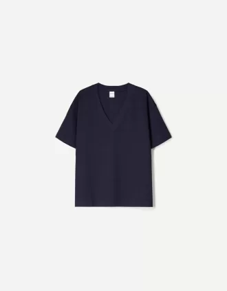 Kraftig V-ringad kortärmad T-shirt i bomull