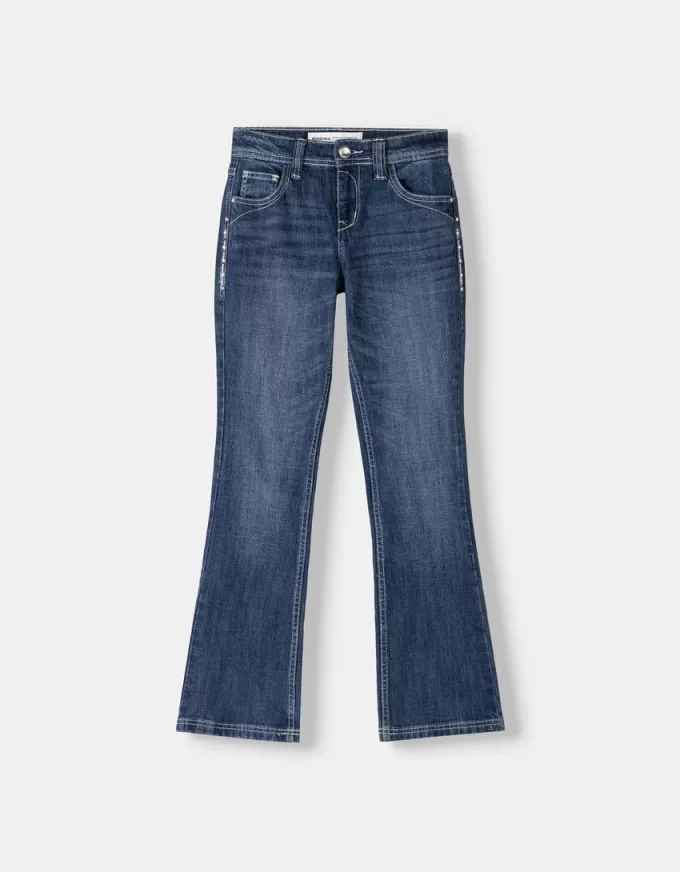 Lågt känga jeans med broderi