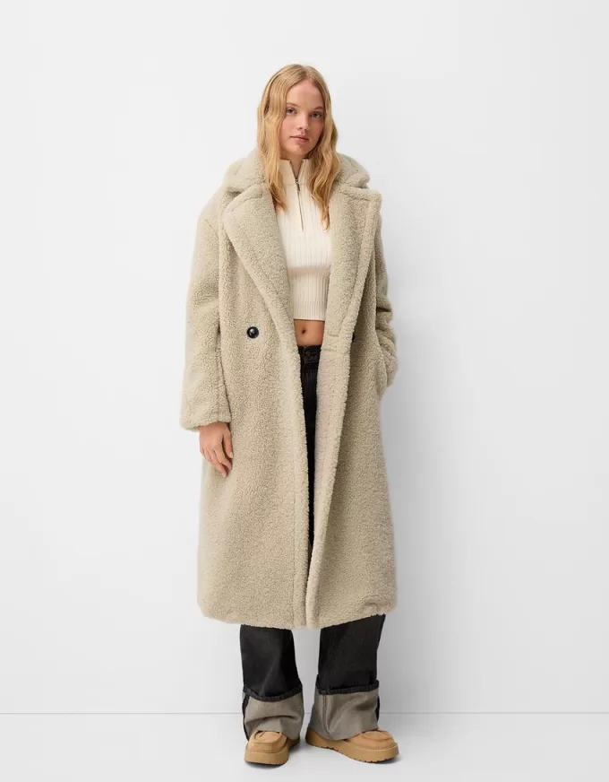 Lång faux shearling-rock
