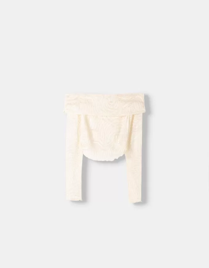 Långärmad Bardot-ringad rustik T-shirt