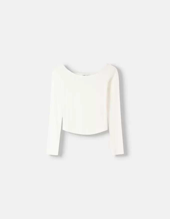 Långärmad T-shirt med Bardot-ringning Långärmad T-shirt med Bardot-ringning