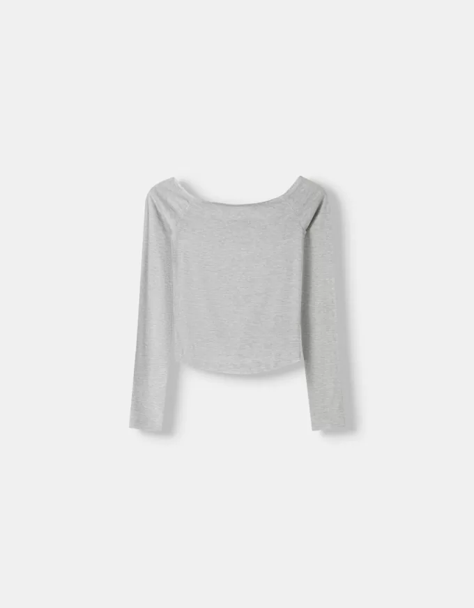 Långärmad T-shirt med Bardot-ringning Långärmad T-shirt med Bardot-ringning