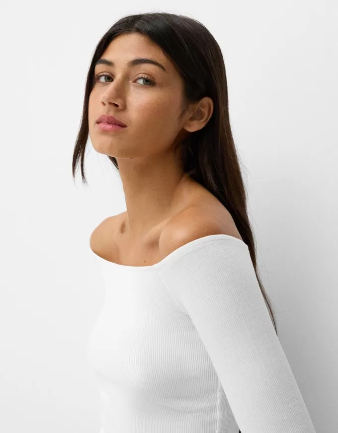 Långärmad T-shirt med Bardot-ringning