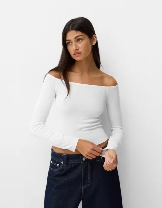 Långärmad T-shirt med Bardot-ringning