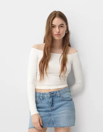 Långärmad T-shirt med Bardot-ringning