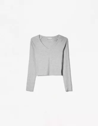Långärmad T-shirt med V-ringad