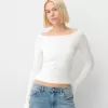 Långärmad T-shirt med broderad båthals