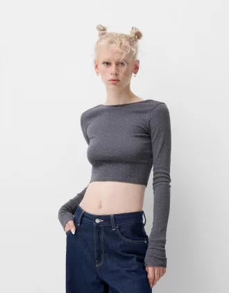 Långärmad T-shirt med heltäckande strass