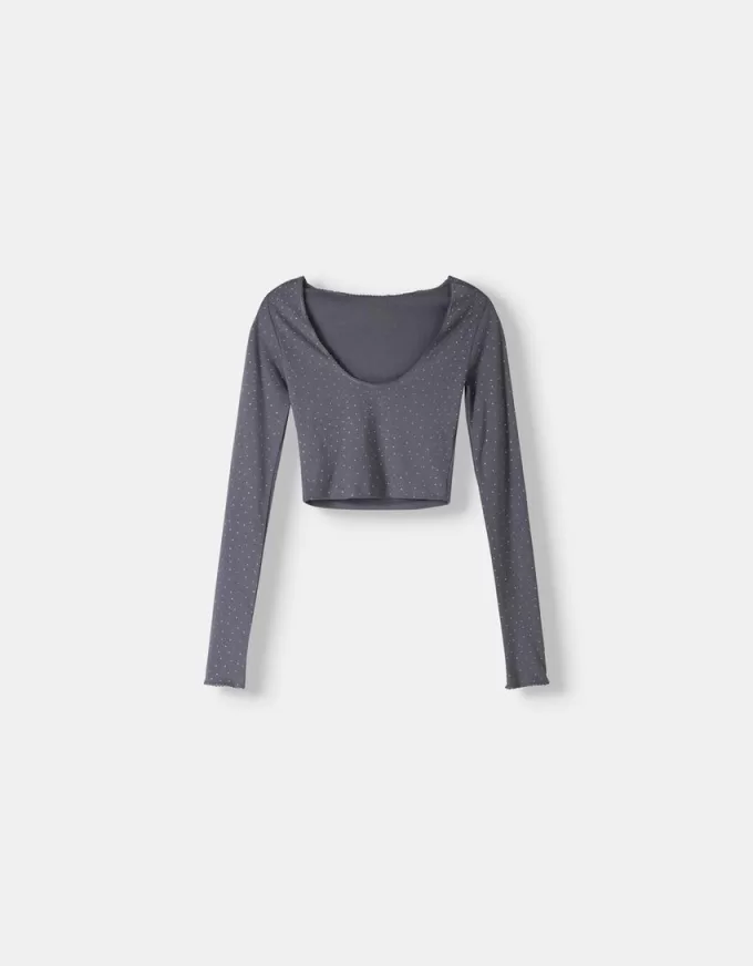 Långärmad T-shirt med heltäckande strass Långärmad T-shirt med heltäckande strass