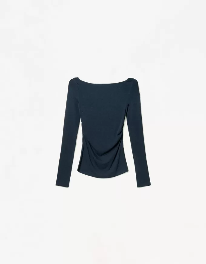 Långärmad T-shirt med rynkad detalj Långärmad T-shirt med rynkad detalj