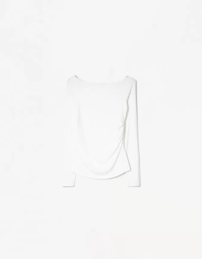 Långärmad T-shirt med rynkad detalj Långärmad T-shirt med rynkad detalj