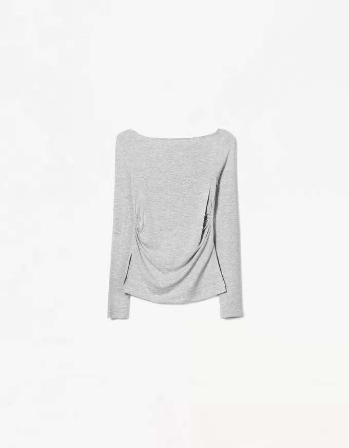 Långärmad T-shirt med rynkad detalj Långärmad T-shirt med rynkad detalj