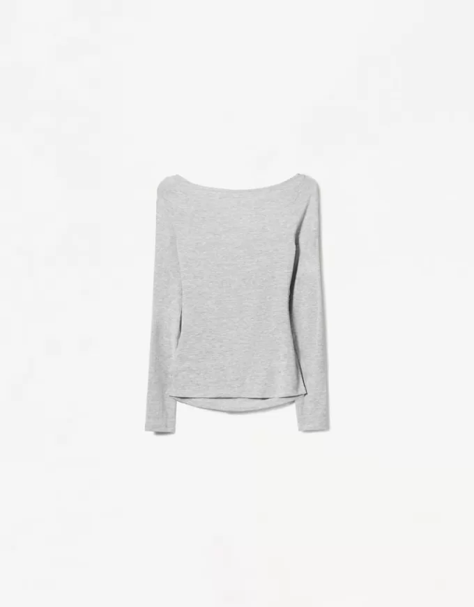 Långärmad T-shirt med rynkad detalj Långärmad T-shirt med rynkad detalj