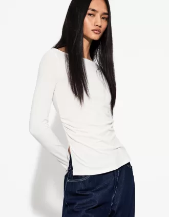 Långärmad T-shirt med rynkad detalj