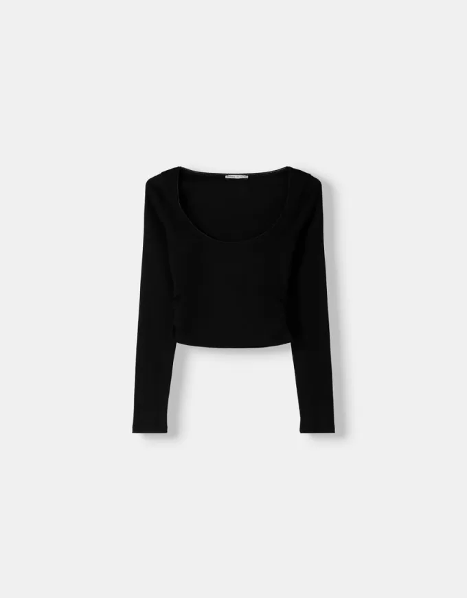 Långärmad T-shirt med rynkade sidor Långärmad T-shirt med rynkade sidor