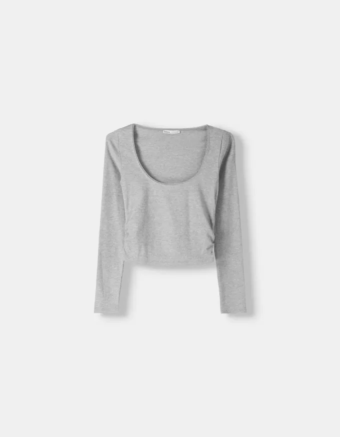 Långärmad T-shirt med rynkade sidor Långärmad T-shirt med rynkade sidor