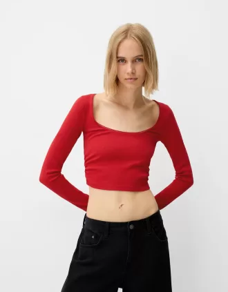 Långärmad T-shirt med rynkade sidor
