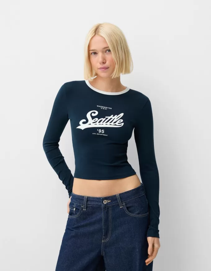 Långärmad T-shirt med tryck Långärmad T-shirt med tryck