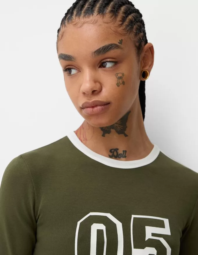 Långärmad T-shirt med tryck och kant
