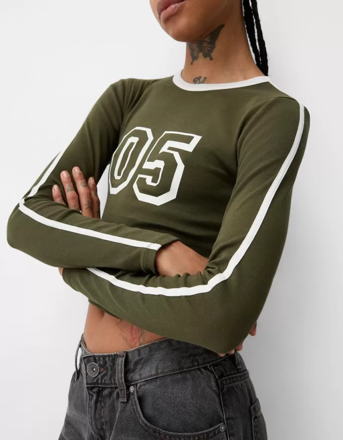 Långärmad T-shirt med tryck och kant